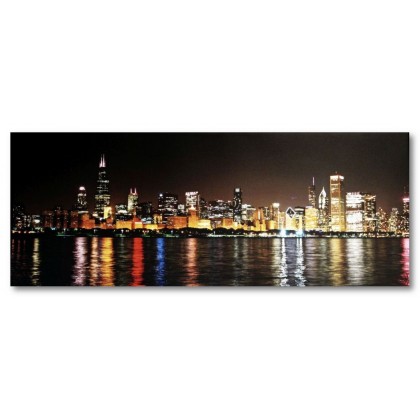 Αφίσα (Chicago, ουρανοξύστες, φώτα, σκοτάδι, θάλασσα, νύχτα)